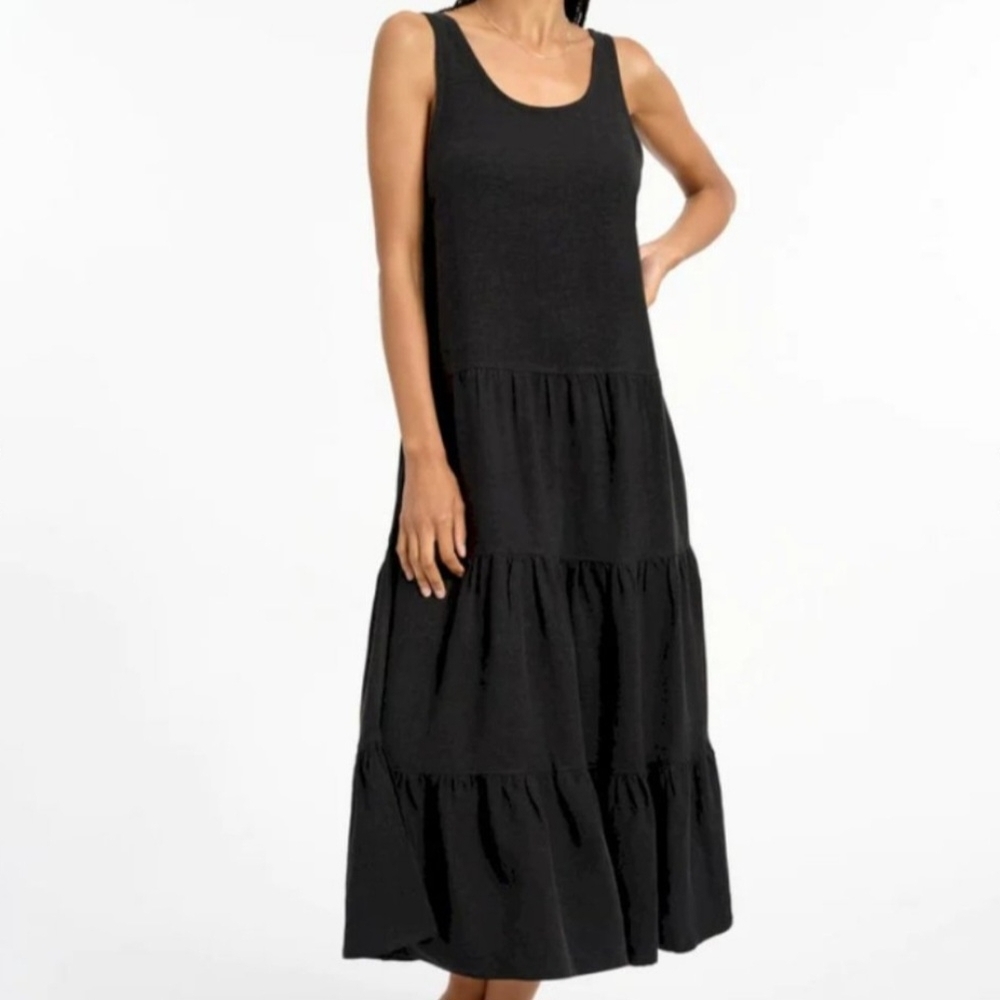 Splendid Black Tiered Midi Dress